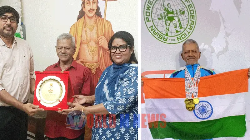 അന്താരാഷ്ട്ര പവർലിഫ്റ്റിംഗ് ചാമ്പ്യൻഷിപ്പിൽ സ്വർണ മെഡൽ നേടിയ കെ.വേലായുധനെ ഉൾവെ കേരളസമാജം ആദരിച്ചു