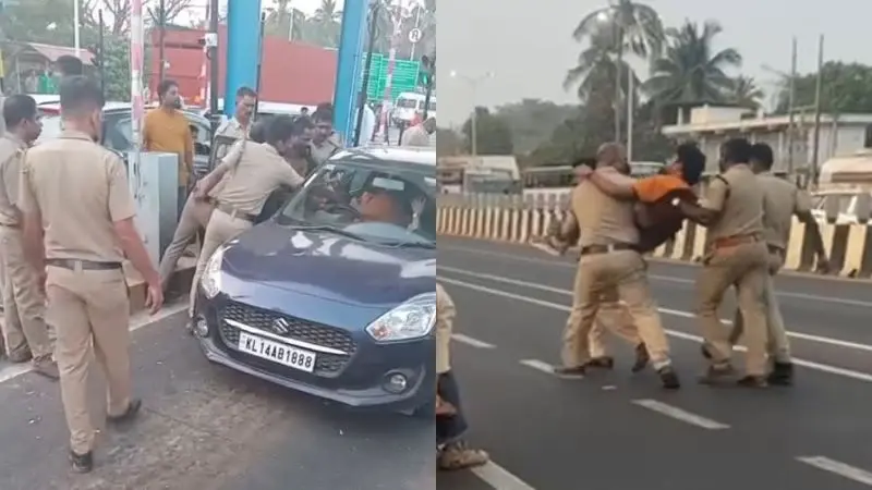 യുവാവിനെ കാറിൽ നിന്നും വലിച്ചിറക്കി പൊക്കി കൊണ്ടുപോയി ; കുമ്പള ടോൾ പ്ലാസയിൽ പൊലീസ് അതിക്രമമെന്ന് പരാതി