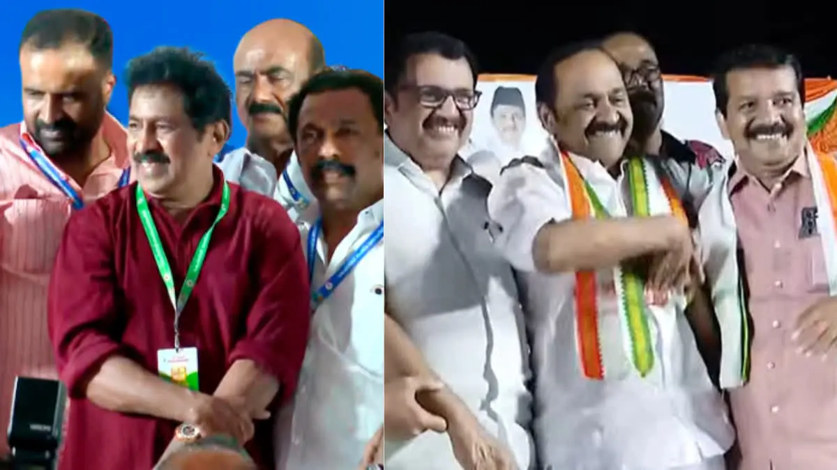 നടൻ  പ്രേംകുമാറും വി.എസ്. അച്യുതാനന്ദന്‍റെ മുൻ പിഎ  എ.സുരേഷും കോൺഗ്രസ് വേദിയിയില്‍