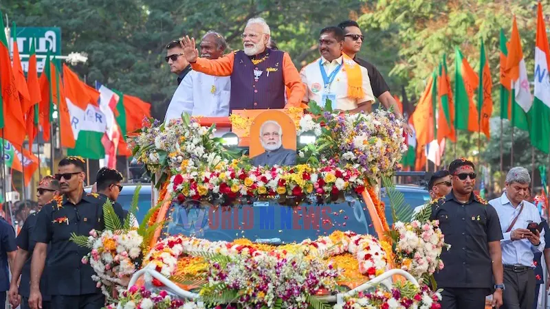 PM Modi Leads Massive NDA Roadshow In Puducherry Ahead Of April 9 Assembly Poll