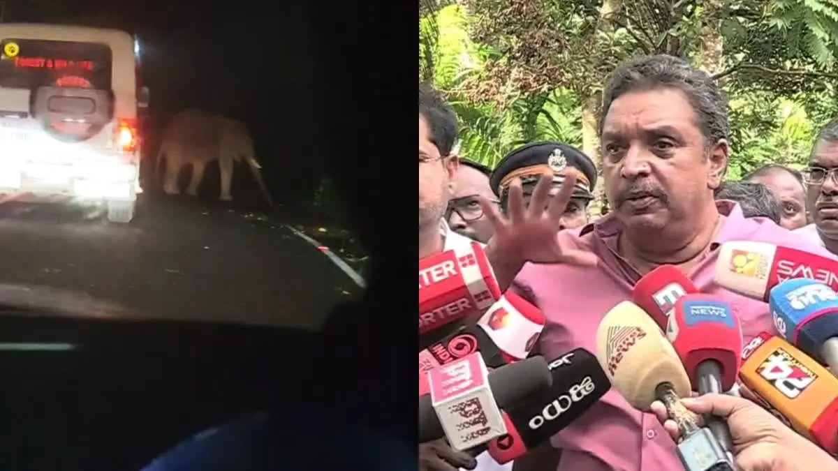 കാട്ടാന ആക്രമണം പരിശോധിക്കാനെത്തിയ വനം മന്ത്രിയെ  വഴിയിൽ തടഞ് കാട്ടാന
