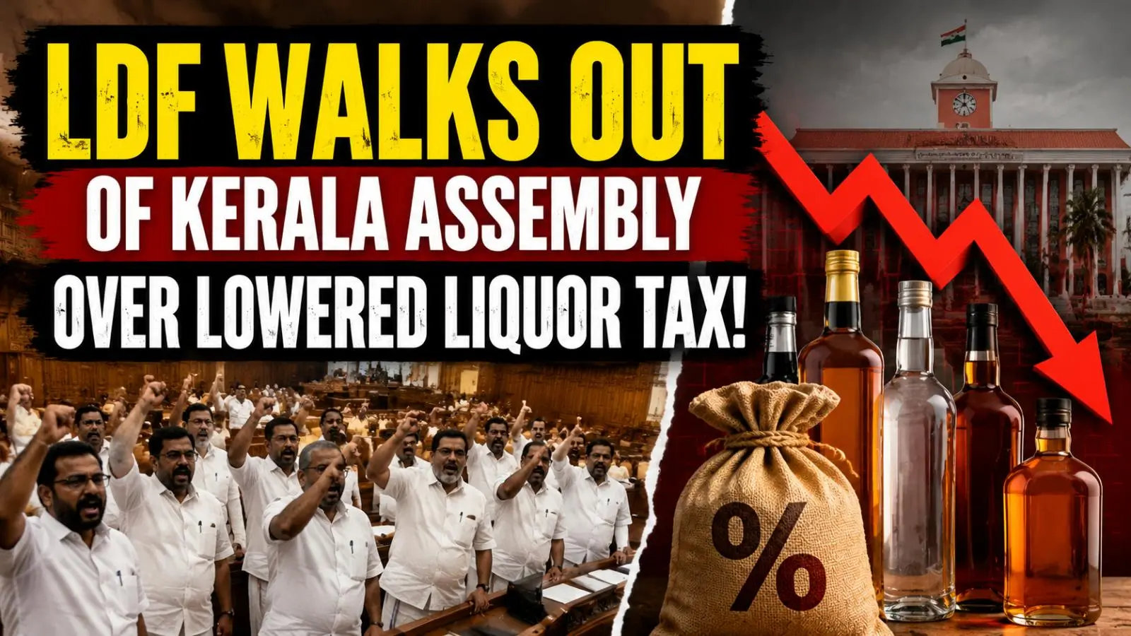 വീര്യം കുറഞ്ഞ മദ്യത്തിന് നികുതിയിളവ് : നിയമസഭ ബഹിഷ്കരിച്ച് പ്രതിപക്ഷം