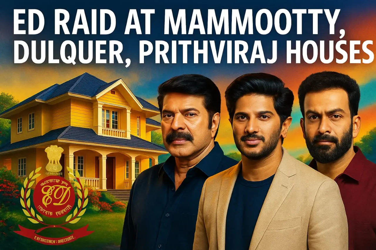 മമ്മൂട്ടിയുടെയും ദുൽഖറിന്റെയും പൃഥ്വിരാജിന്റെയും വീടുകളിൽ ഇഡിയുടെ റെയ്ഡ്: 17 ഇടങ്ങളിൽ ഒരേസമയം റെയ്ഡ്