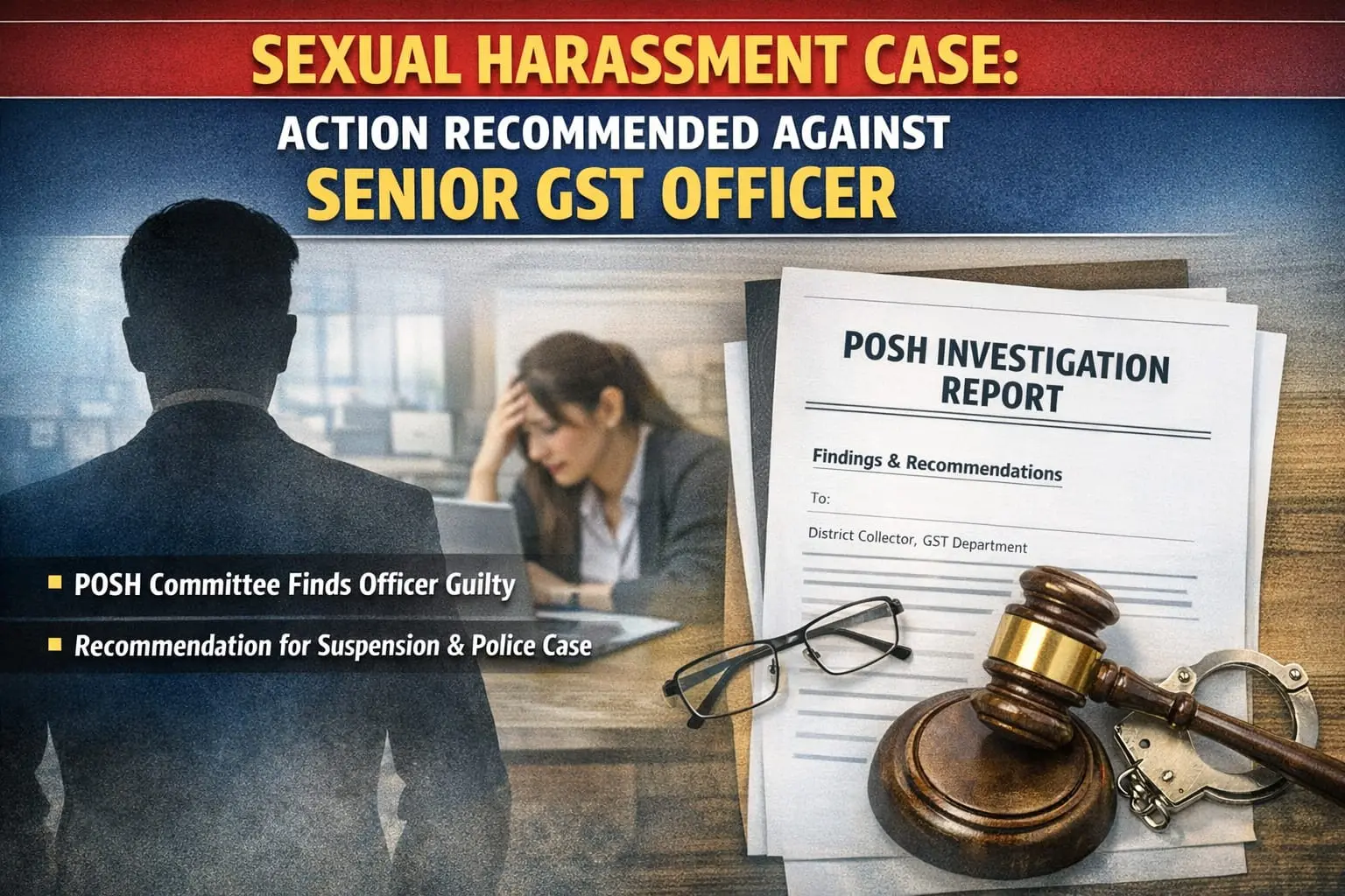 സ്റ്റേറ്റ് GST ഓഫീസിലെ ലൈംഗിക അതിക്രമപരാതി: ജിഎസ്ടി ജോയിൻ കമ്മീഷണർക്കെതിരെ കേസ് എടുക്കാൻ ശുപാർശ; POSH കമ്മിറ്റിയുടെ റിപ്പോർട്ട്