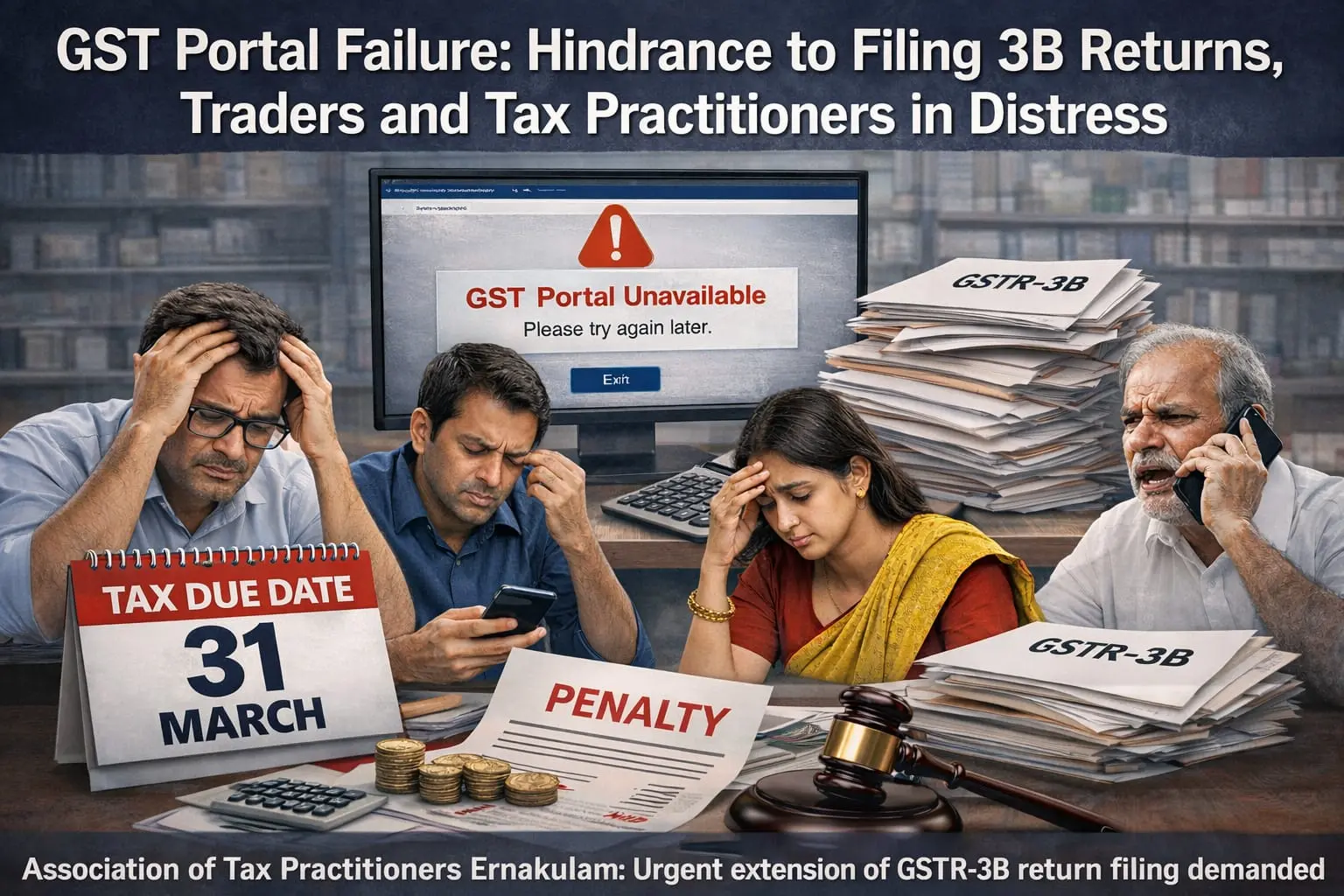 ജി.എസ്.ടി പോർട്ടൽ തകരാർ: 3B റിട്ടേൺ സമർപ്പണം തടസ്സപ്പെട്ടു – വ്യാപാരികളും ടാക്സ് പ്രാക്ടീഷണർമാരും ആശങ്കയിൽ