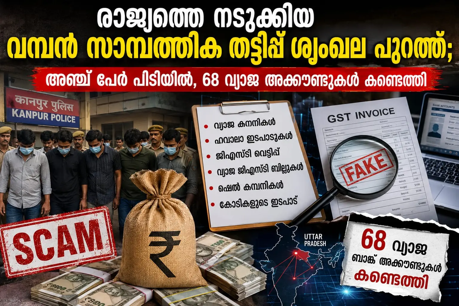 രാജ്യത്തെ നടുക്കിയ വമ്പൻ സാമ്പത്തിക തട്ടിപ്പ് ശൃംഖല പുറത്ത്; അഞ്ച് പേർ പിടിയിൽ, 68 വ്യാജ അക്കൗണ്ടുകൾ കണ്ടെത്തി