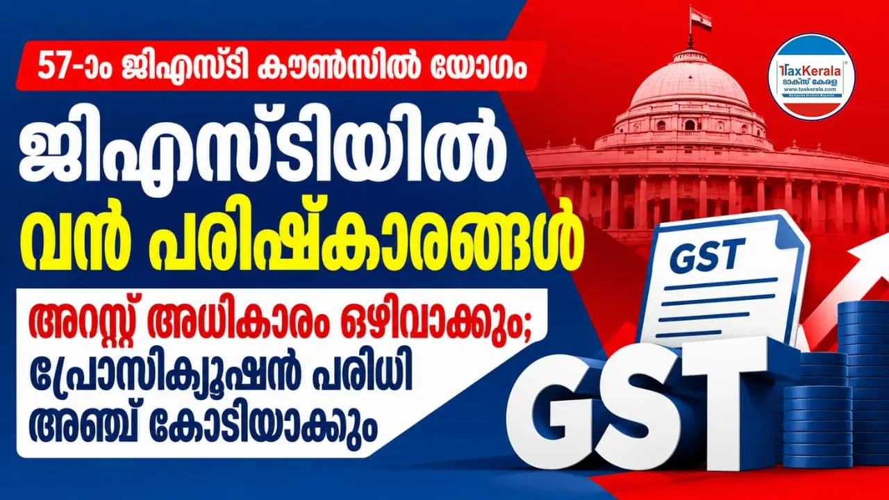 ജിഎസ്ടി പരിഷ്കാരം: അറസ്റ്റ് അധികാരം ഒഴിവാക്കും, പ്രോസിക്യൂഷൻ പരിധി അഞ്ച് കോടിയാക്കും; റീഫണ്ട് നടപടികൾ വേഗത്തിലാക്കും