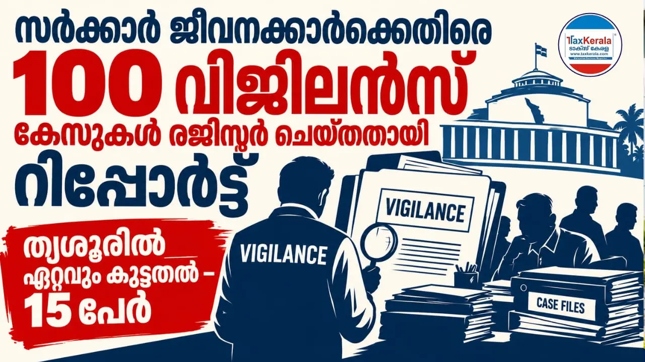 സർക്കാർ ജീവനക്കാർക്കെതിരെ 100 വിജിലൻസ് കേസുകൾ രജിസ്റ്റർ ചെയ്തതായി റിപ്പോർട്ട്; തൃശൂരിൽ ഏറ്റവും കൂടുതൽ