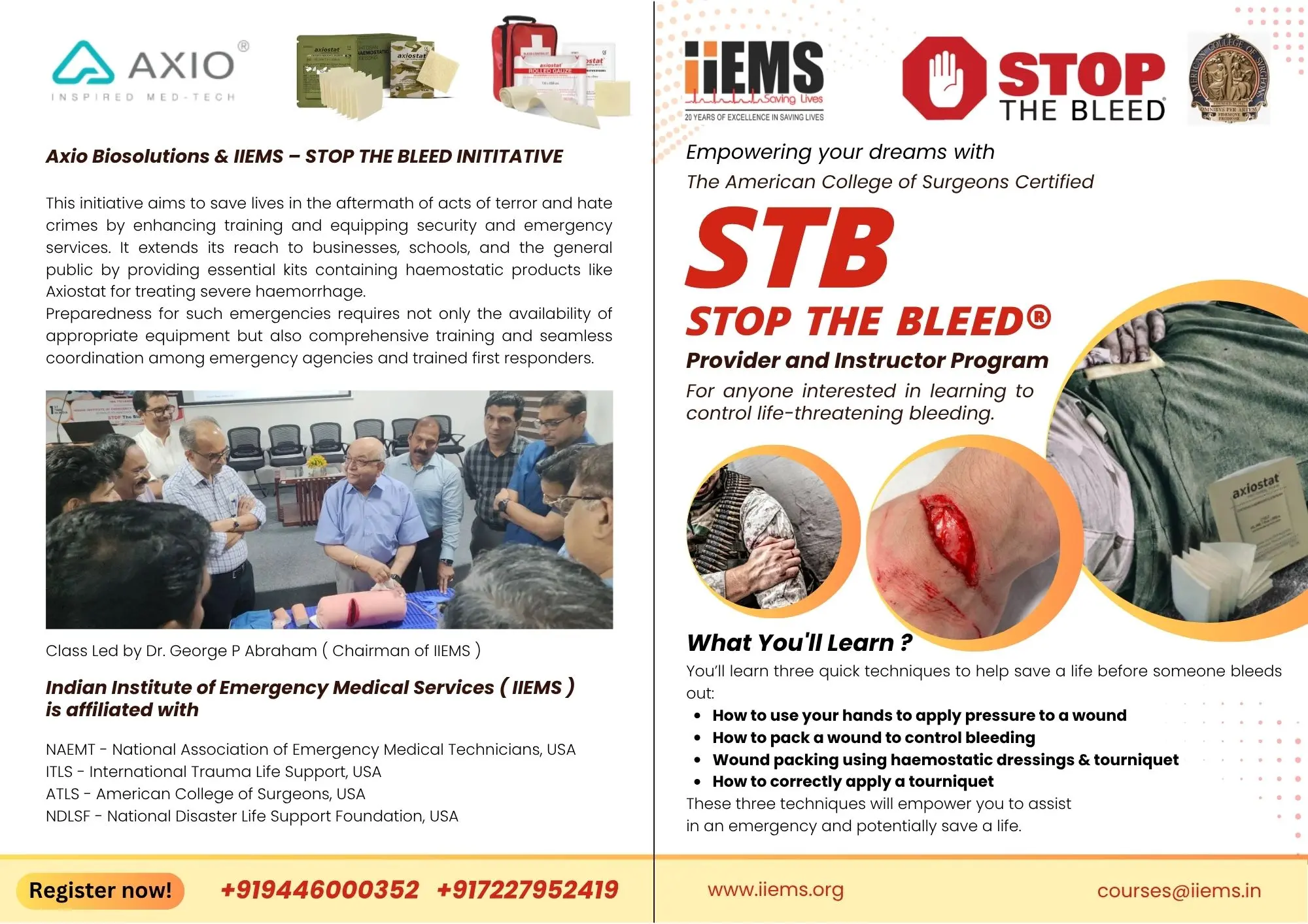 Axio Biosolutions Collaborates with IIEMS to Launch “STOP THE BLEED” Initiative
