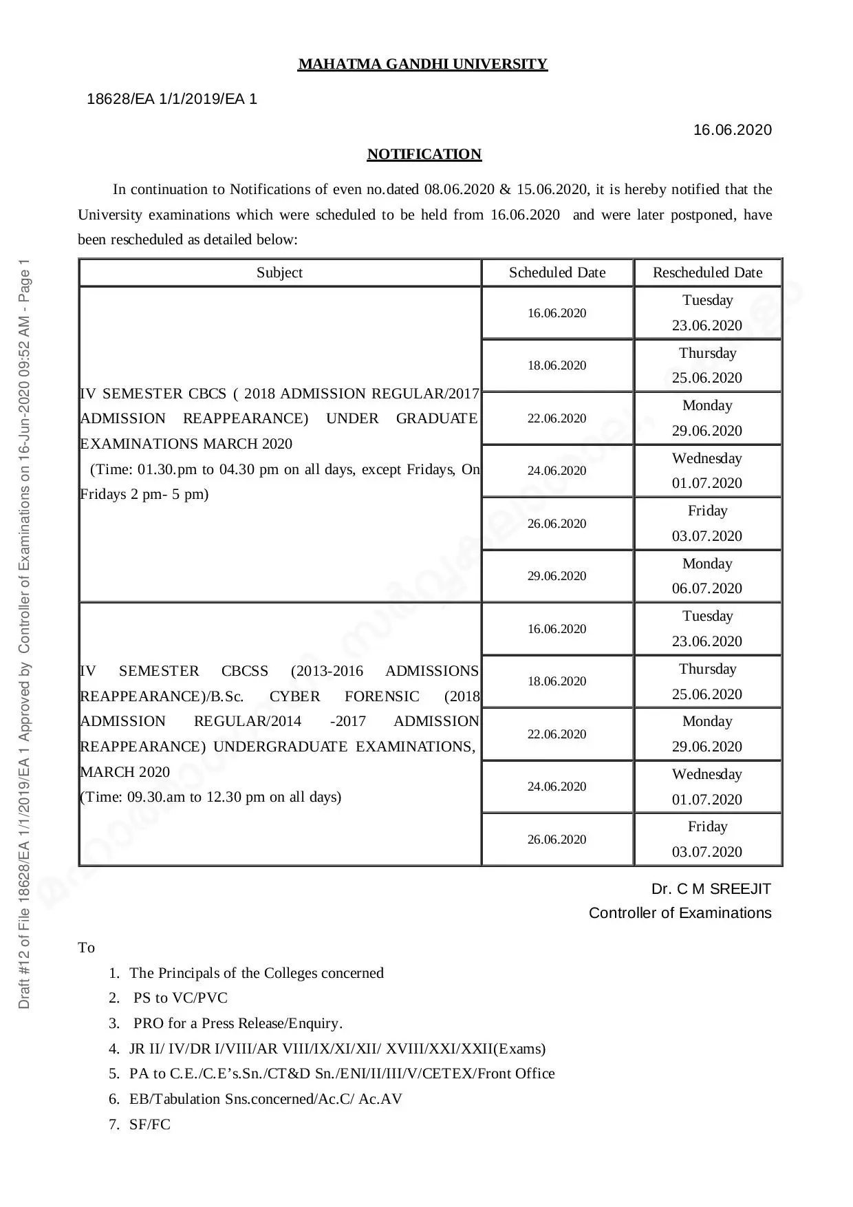 Fourth Semester UG Examination will be starting from 23rd June 2020. 