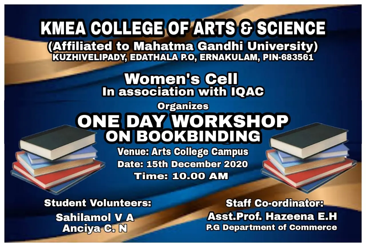 Women's cell and IQAC organizes "ONE DAY WORKSHOP ON BOOK BINDING" on 15/12/2020.