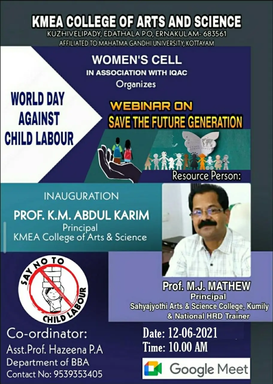 Women's Cell and IQAC organizes Webinar "SAVE THE FUTURE GENERATION" on 12/6/2021.