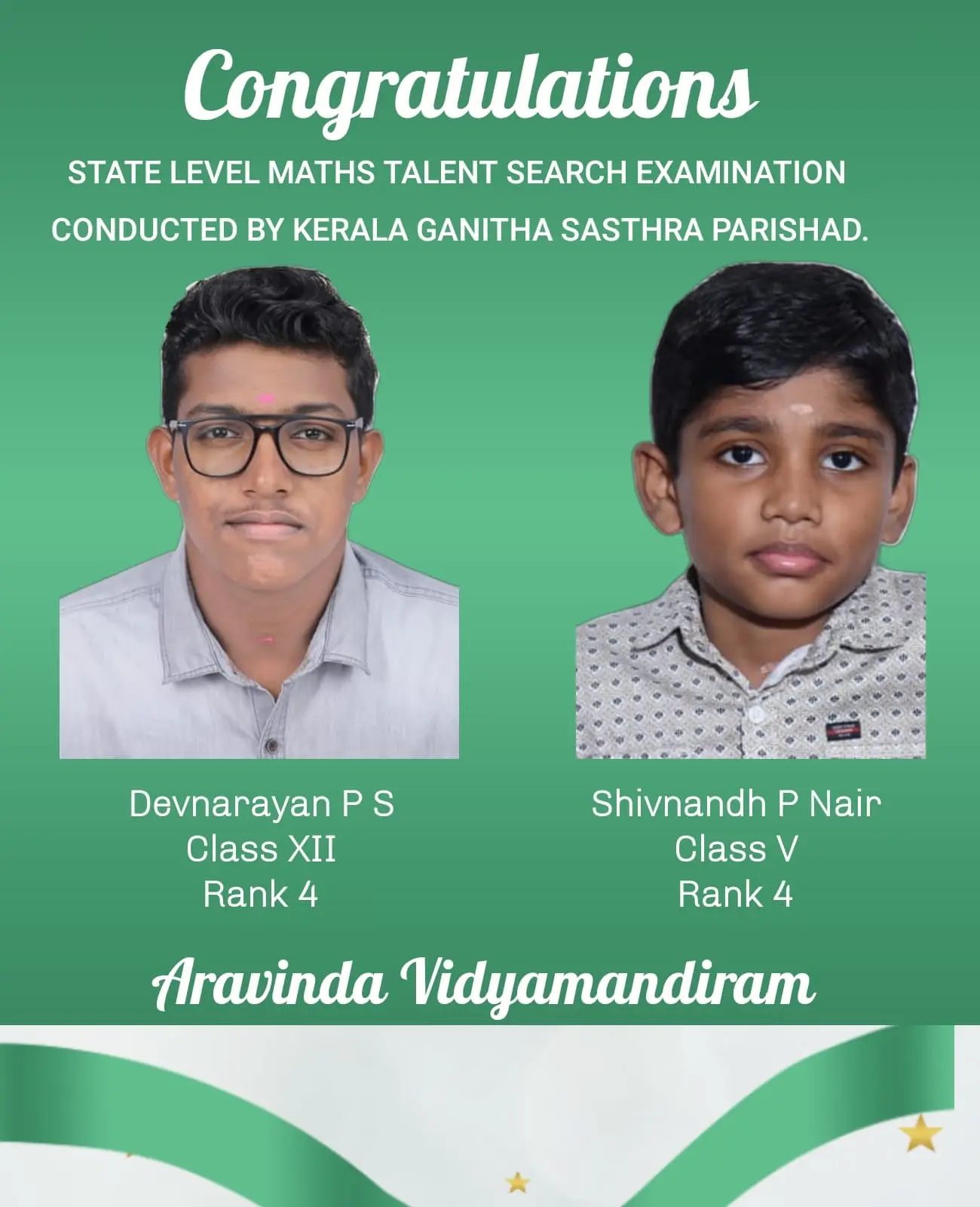 Hearty Congratulations to Our Students Who achieve 4th Rank in State Level Maths Talent Search Examination