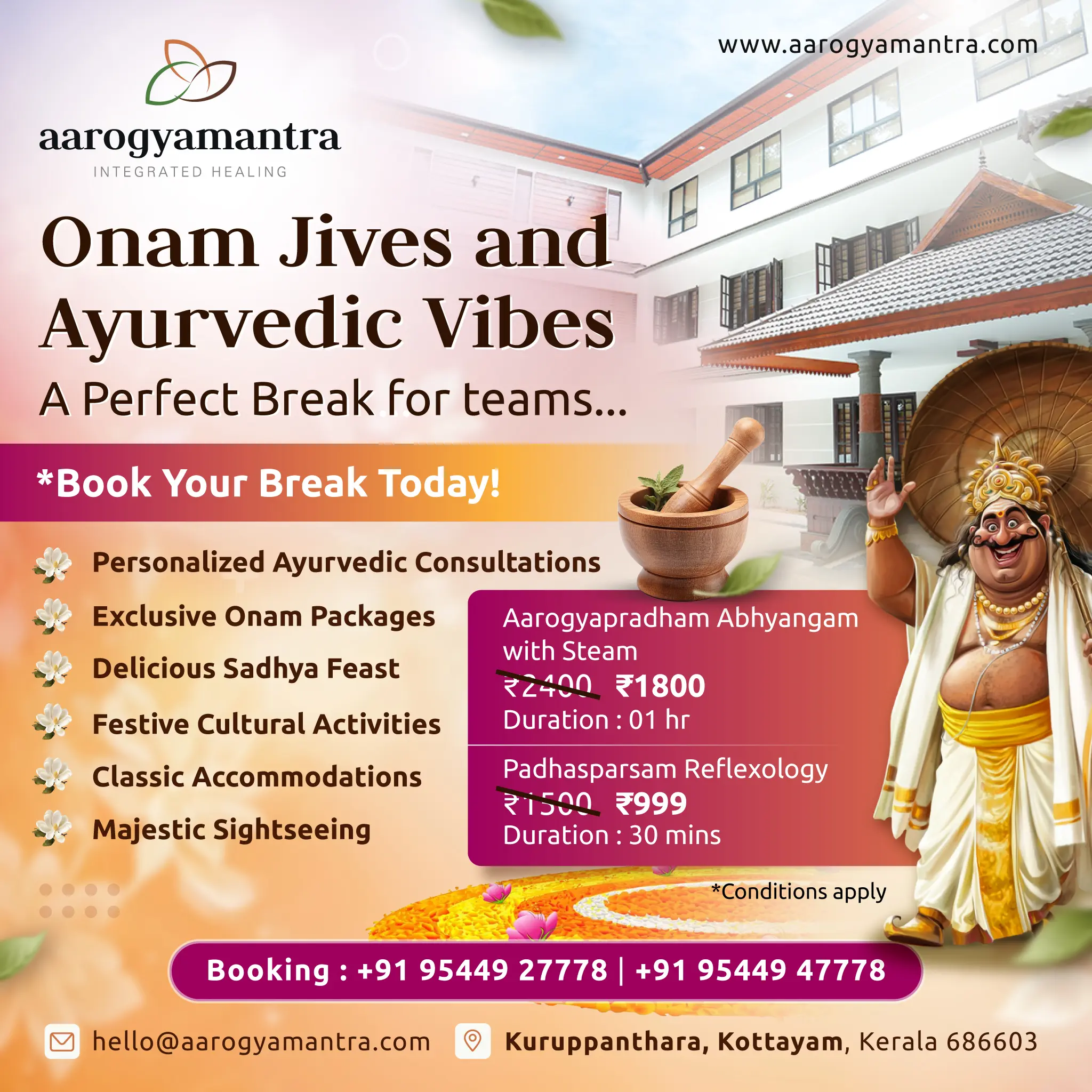 Rejuvenate with Onam Jives and Ayurvedic Vibes at Aarogyamantra: The Perfect Team Break Experience!