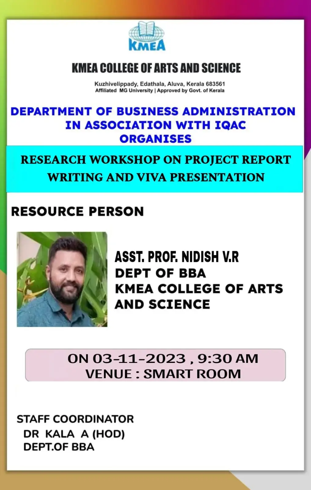 Research Workshop on Project Report Writing and Viva Presentation on 03-11-2023