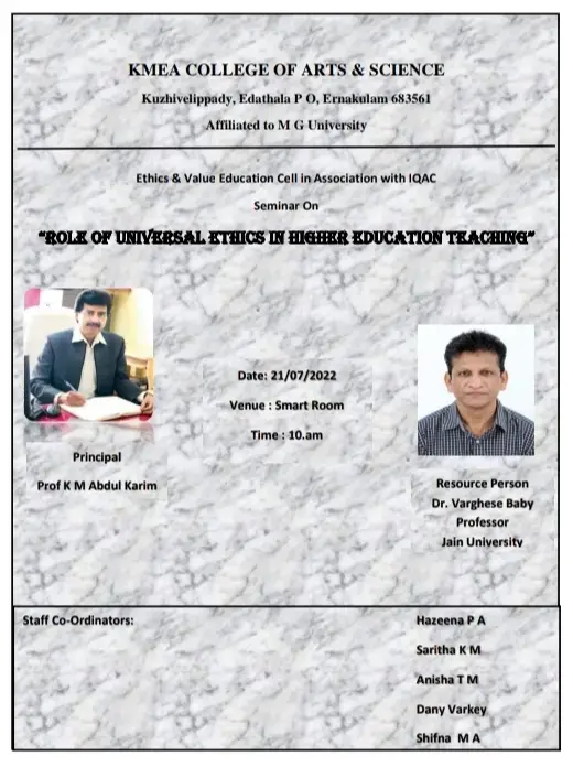 Seminar on Role of Universal Ethics in Higher Education Teaching on 21072022