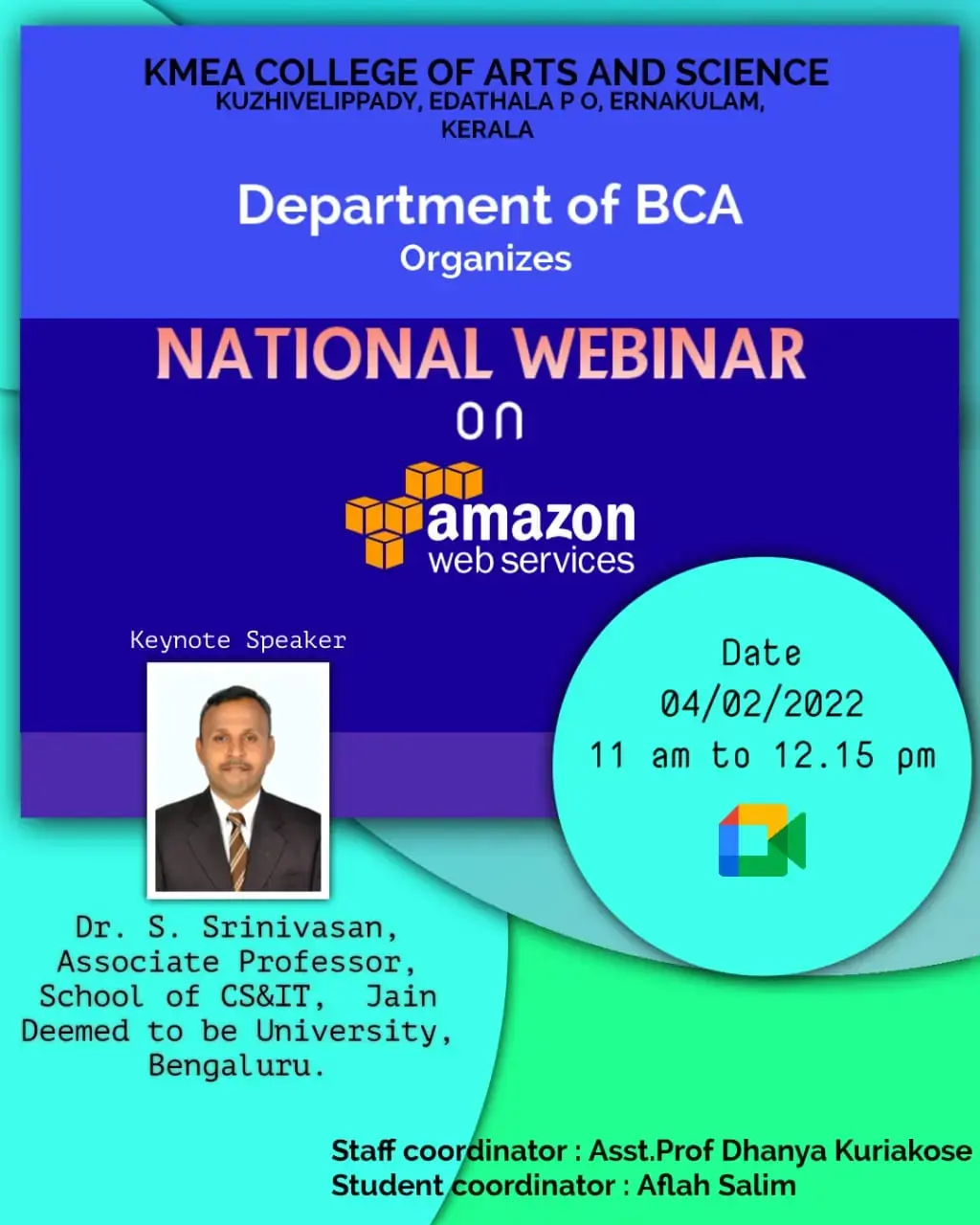 Department of BCA organized National Webinar on amazon web services on 04-02-2022