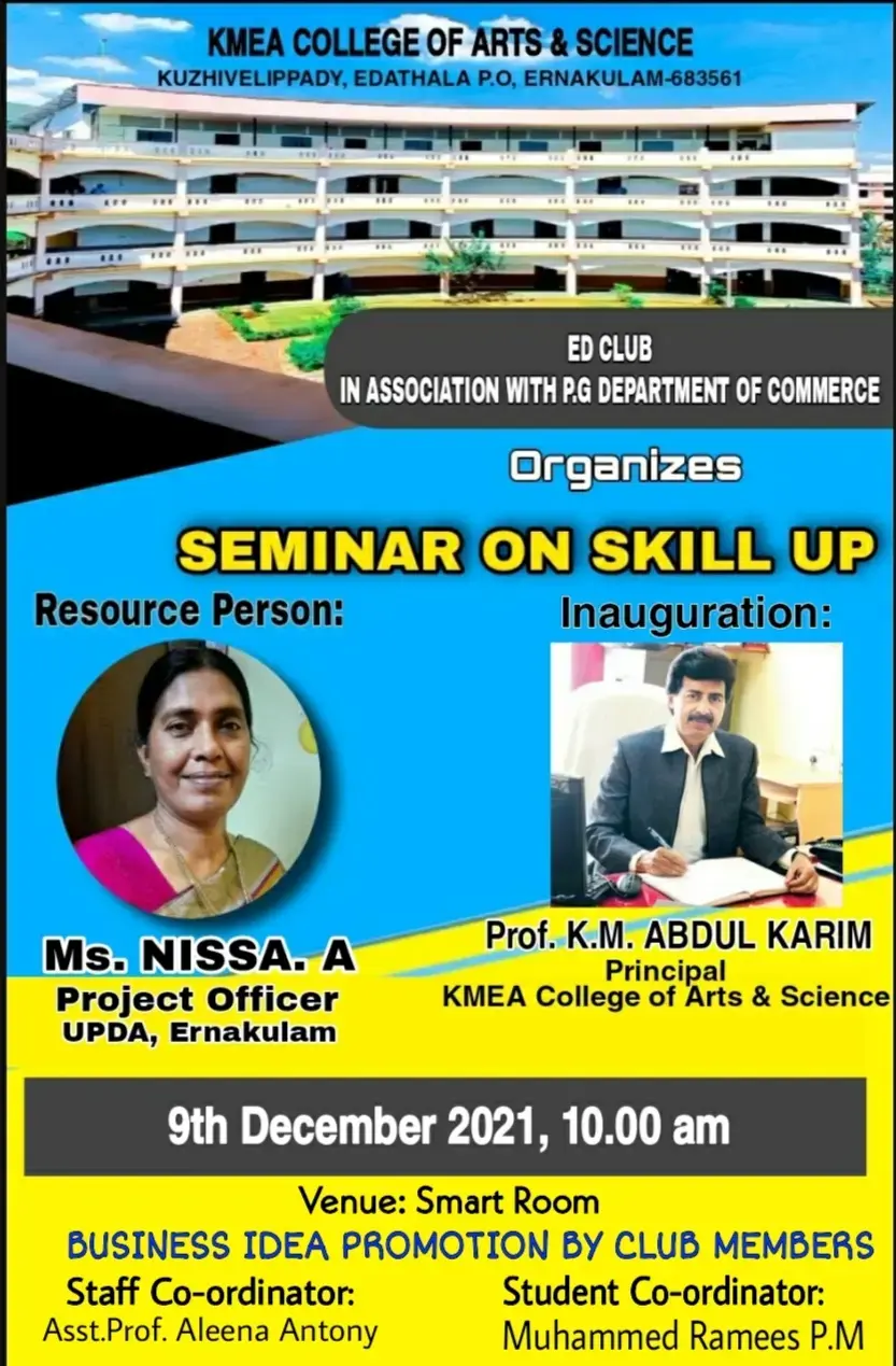 ED Club and PG Department of Commerce organized SEMINAR ON SKILL UP  on 09-11-2021