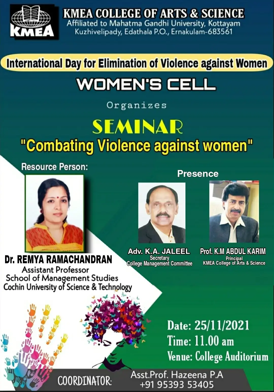 Women's cell organized Seminar Combating Violence against Women on 25-11-2021