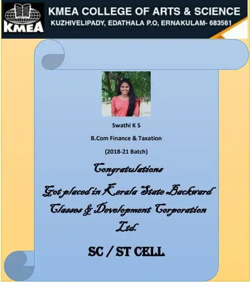 Got placed in Kerala State Backward Classess and Development Cooperation Ltd