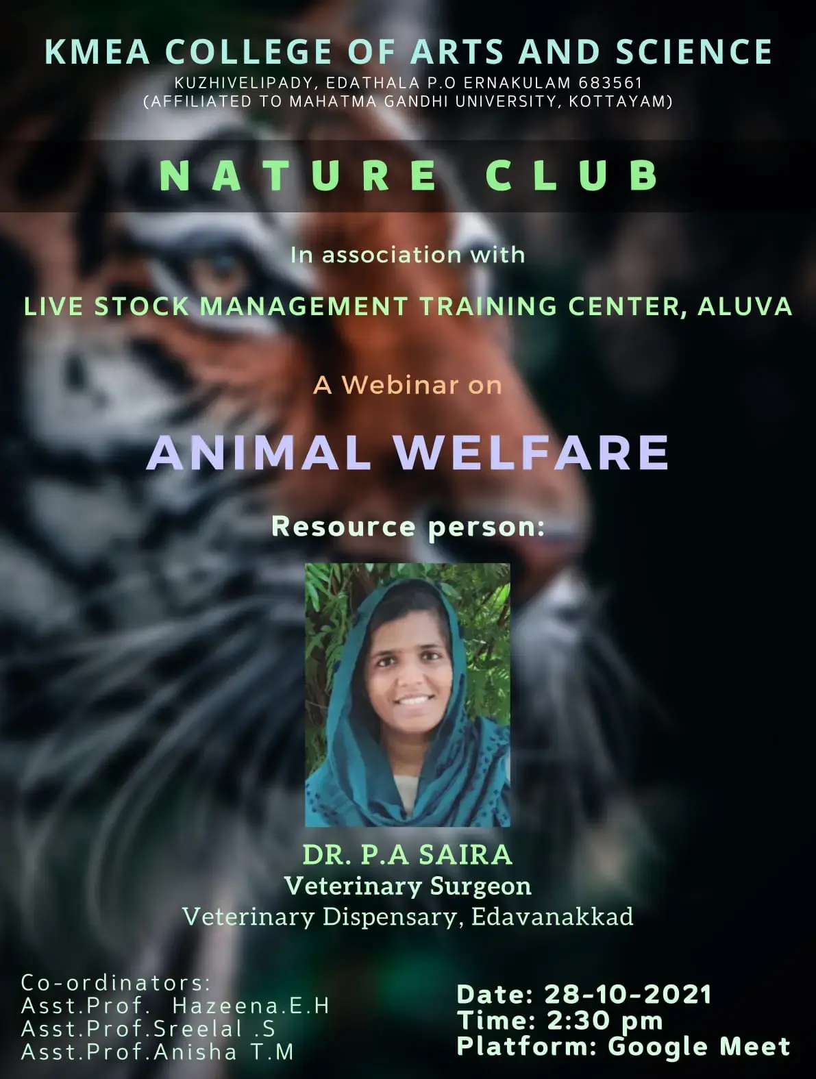 Nature Club organized a Webinar Animal Welfare on 28-10-2021