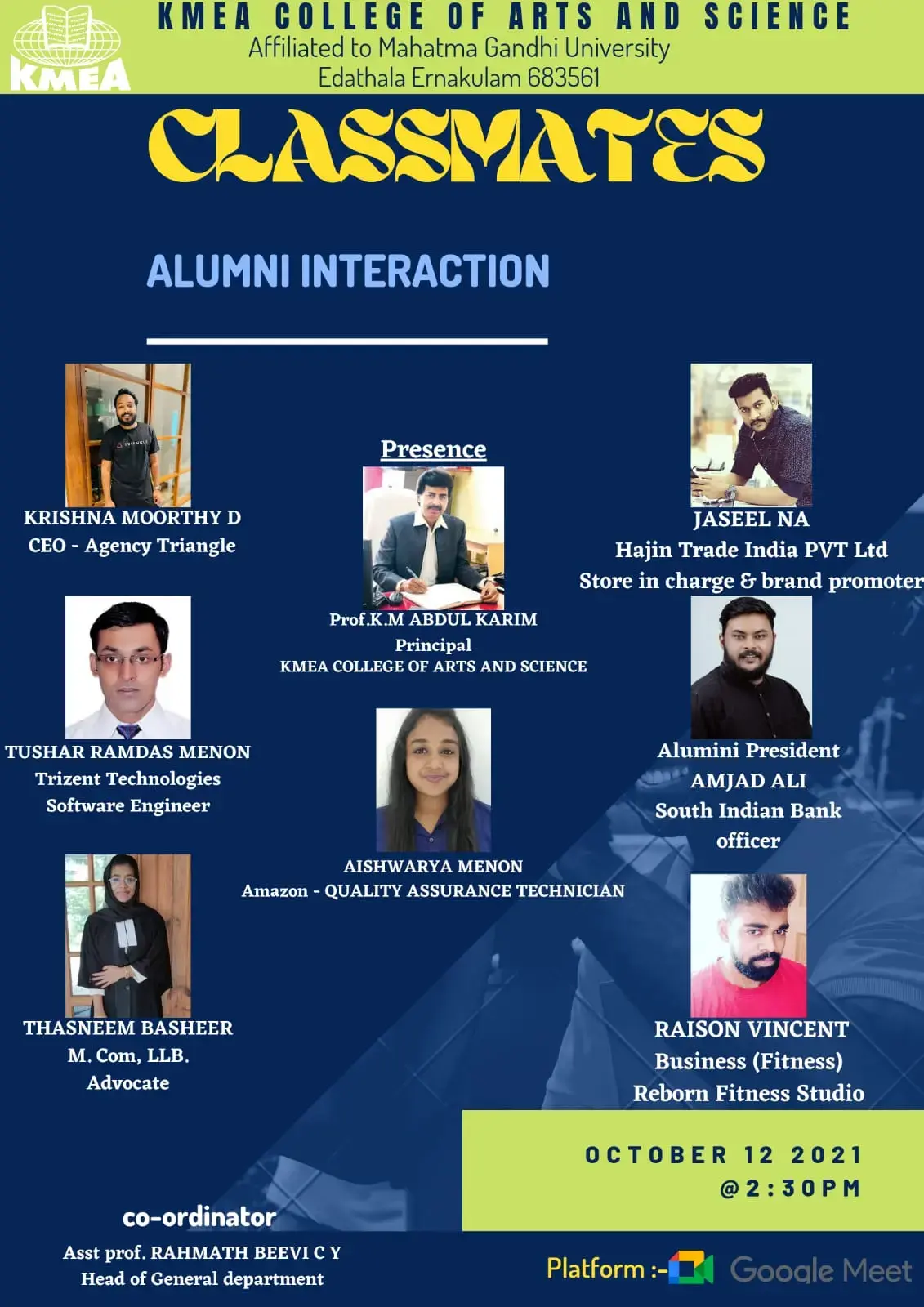 Alumni interaction organized on 12-10-2021 through Google Meet