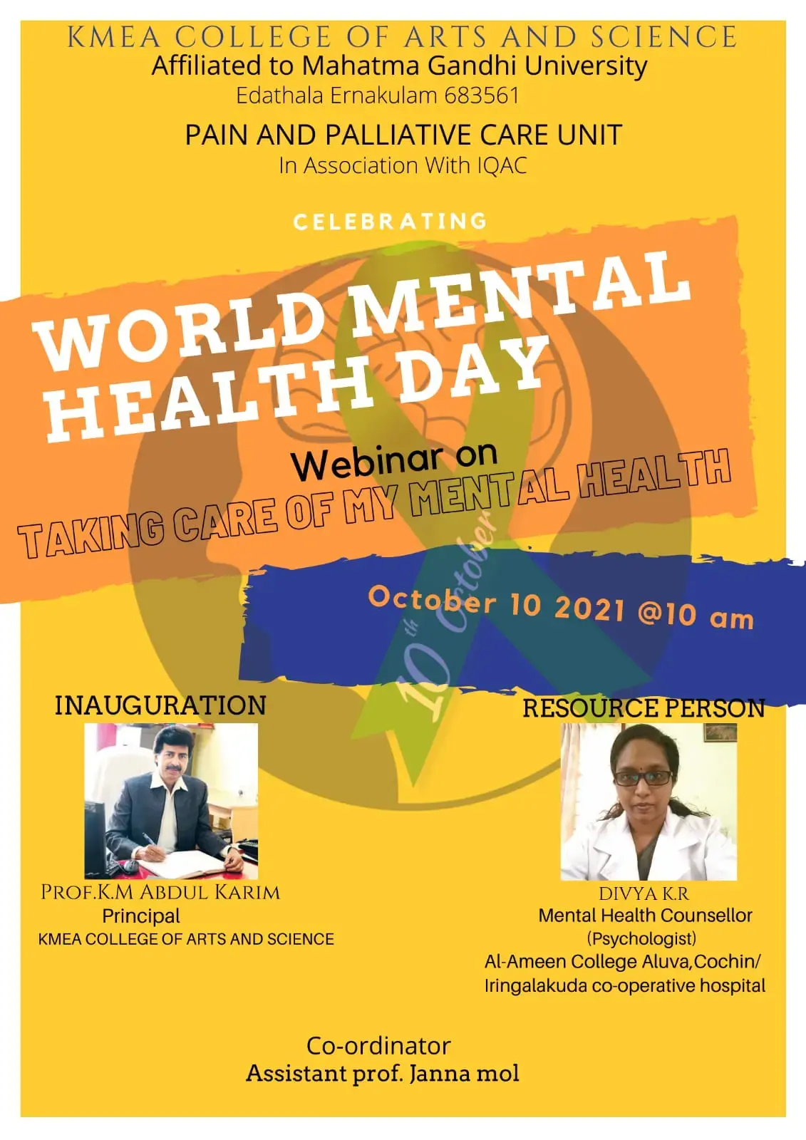 150 Pain and Palliative Care Unit organized a Webinar TAKING CARE OF MY MENTAL HEALTH on 10-10-2021