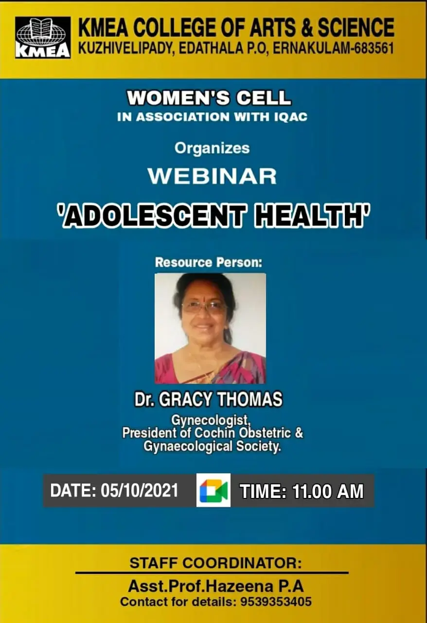 Women's Cell and IQAC organized Webinar ADOLESCENT HEALTH  on 05-10-2021