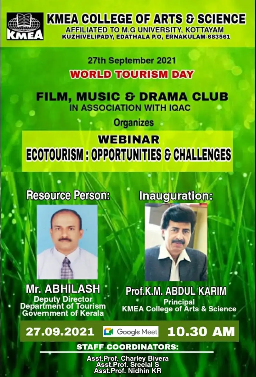 Film,Music and Drama Club organized Webinar ECOTOURISM  OPPORTUNITIES & CHALLENGES on 27-09-2021