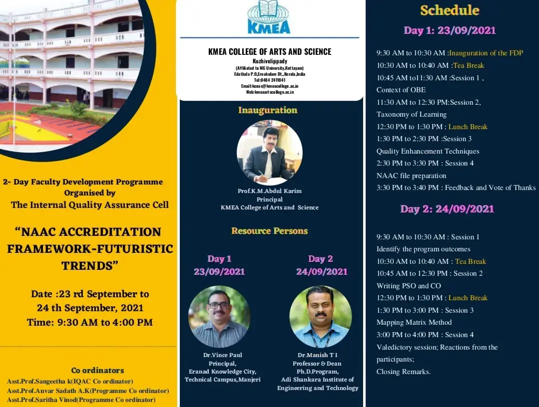 Two day Faculty development Programme organised by IQAC 23-09-2021