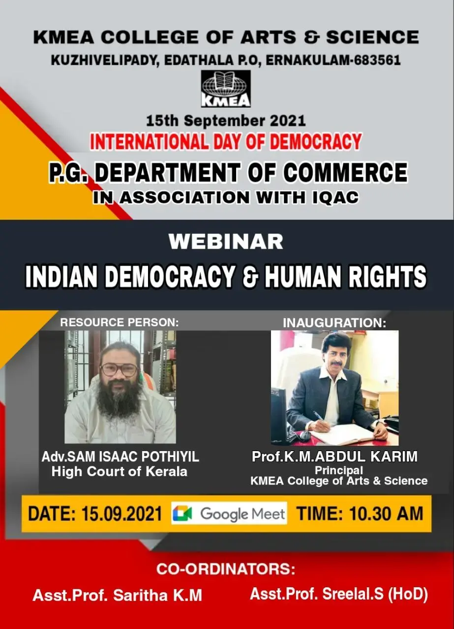 PG Department of Commerce and IQAC organized Webinar Indian Democracy and Human Rights on 15-9-2021