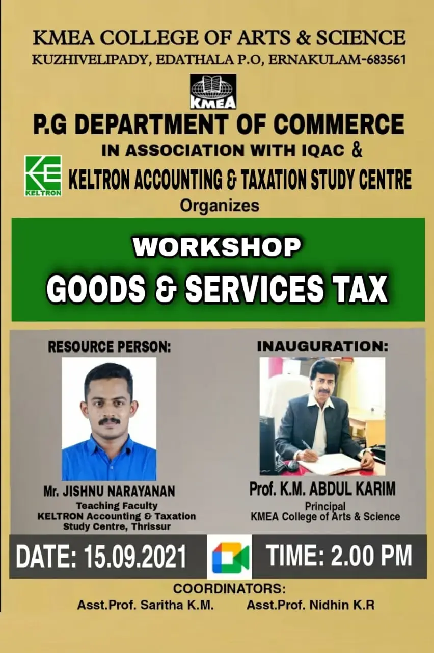 PG Department of Commerce and IQAC organized Workshop Goods and Service Tax on 15-9-2021