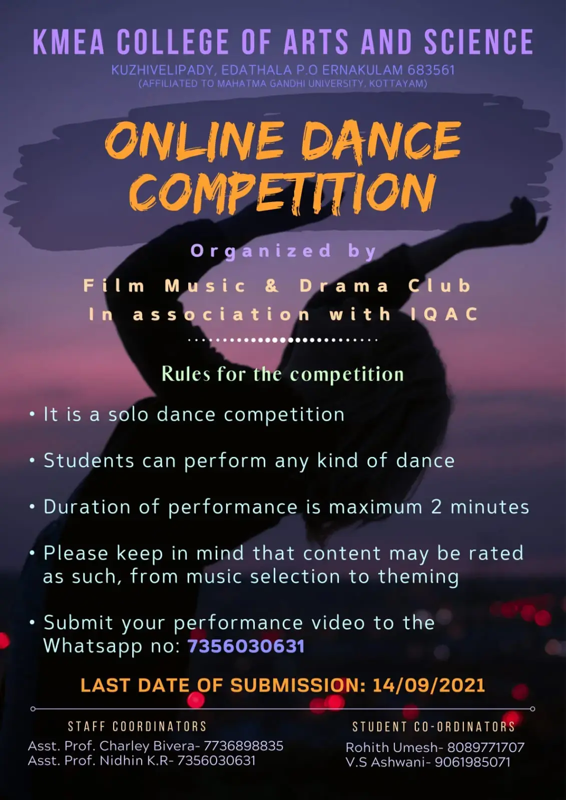 Film, Music and Drama club organized Online Dance Competition