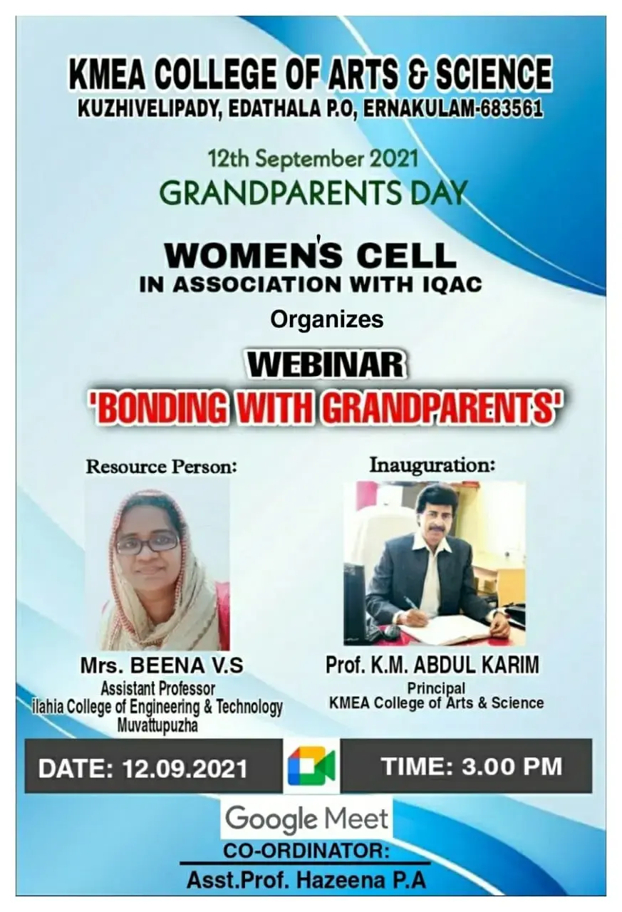 Women's Cell and IQAC organized Webinar Bonding with Grandparents on 12-9-2021