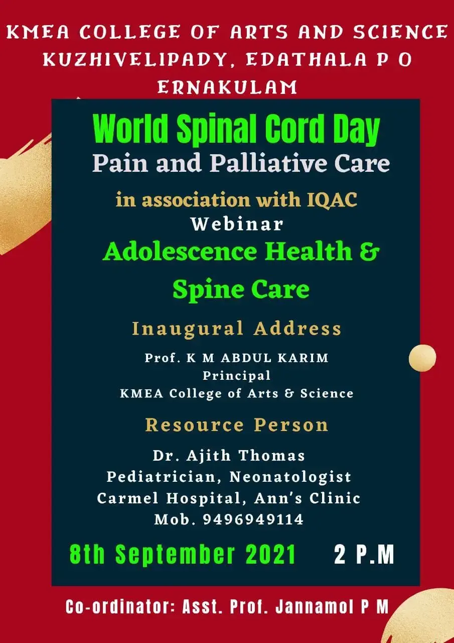 Pain and Palliative Care and IQAC organized a Webinar Adolescence Health & Spine Care on 8-9-2021