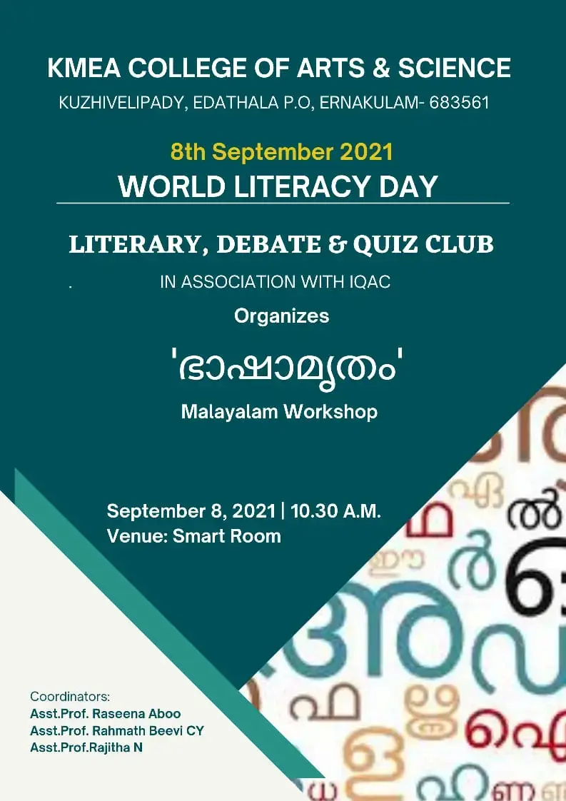 Literacy,Debate and Quiz Club organized Bhashamrtham  Malayalam workshop on 8-9-2021