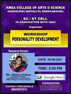 SCST Cell and IQAC organized Workshop - PERSONALITY DEVELOPMENT on 30-8-2021