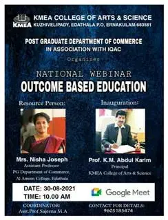 PG Department of Commerce and IQAC organized National Webinar OUTCOME BASED EDUCATION on 30-8-2021