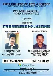 Counseling Cell organized a Webinar STRESS MANAGEMENT AND ONLINE LEARNING on 25-8-2021