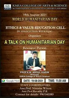 Ethics & Value Education Cell organized A TALK ON HUMANITARIAN DAY  on 19-8-2021