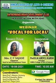 Entrepreneurship Development Club and IQAC organized a Webinar VOCAL FOR LOCALon 18-08-2021