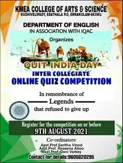 Department of English and IQAC organized INTER COLLEGIATE ONLINE QUIZ COMPETITION on 9-8-2021