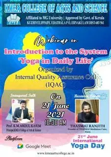 IQAC organized Webinar Introduction to the system 'Yoga in Daily Life' on 21-6-2021