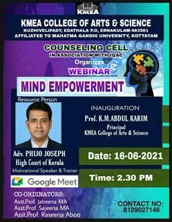 Counseling Cell organizes Webinar MIND EMPOWERMENT on 16-6-2021