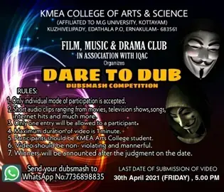 Film,Music and Drama Club organized DARE TO DUB -Dubmash Competition on 30-04-2021