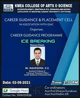  Career Guidance and Placement Cell organized Career Guidance Programme ICE BREAKING on 2-6-2021