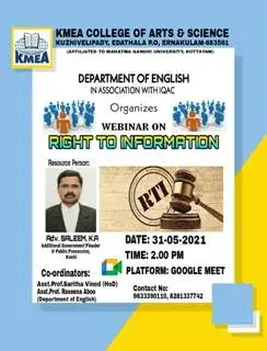 Department of English organized Webinar on RIGHT TO INFORMATIONon 31-5-2021