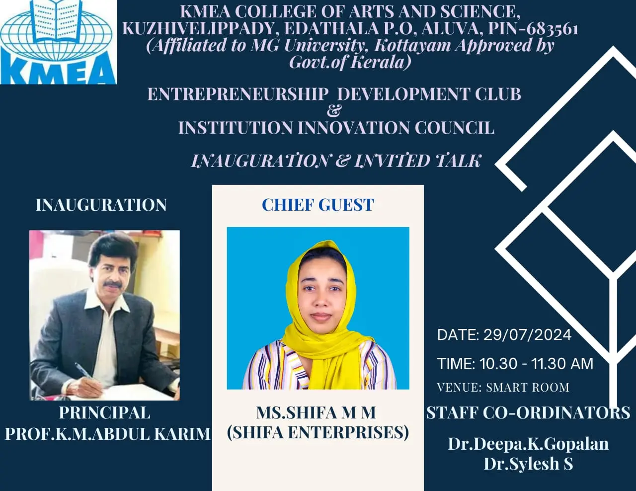 Entrepreneurship development club and institution innovation council inauguration and invited talk on 29-7-2024