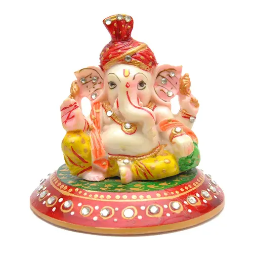 Jaipuri Crafts Marble Round Choki with Traditional Saafa Ganesh