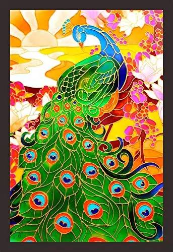 Glass Painting Style of A Dancing Peacock 